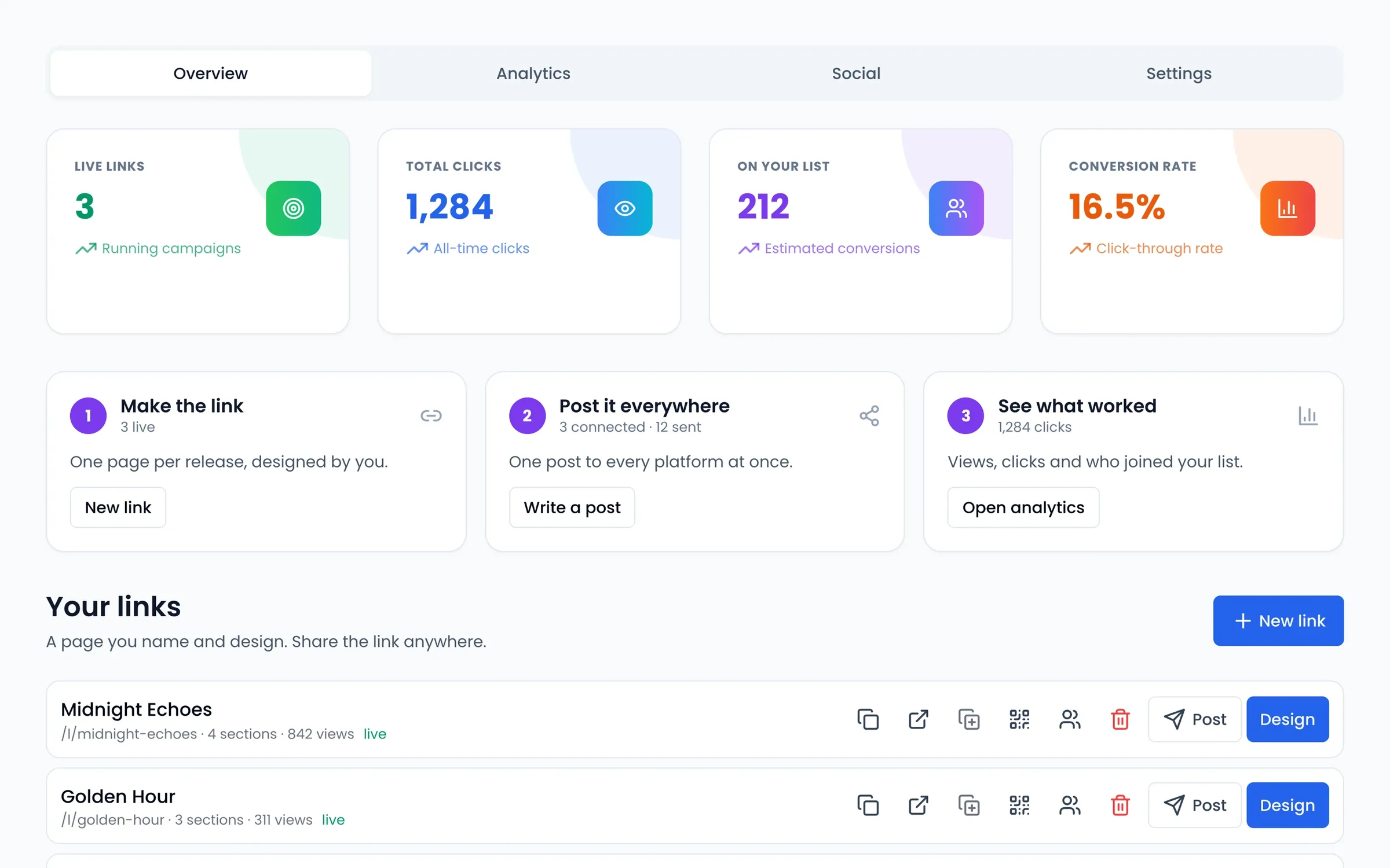 LUCY Promotion: smart links, clicks and fans on your list