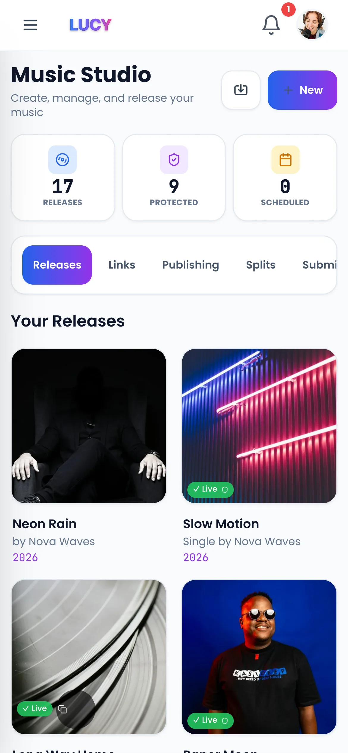 The LUCY Studio: your releases, codes and payouts