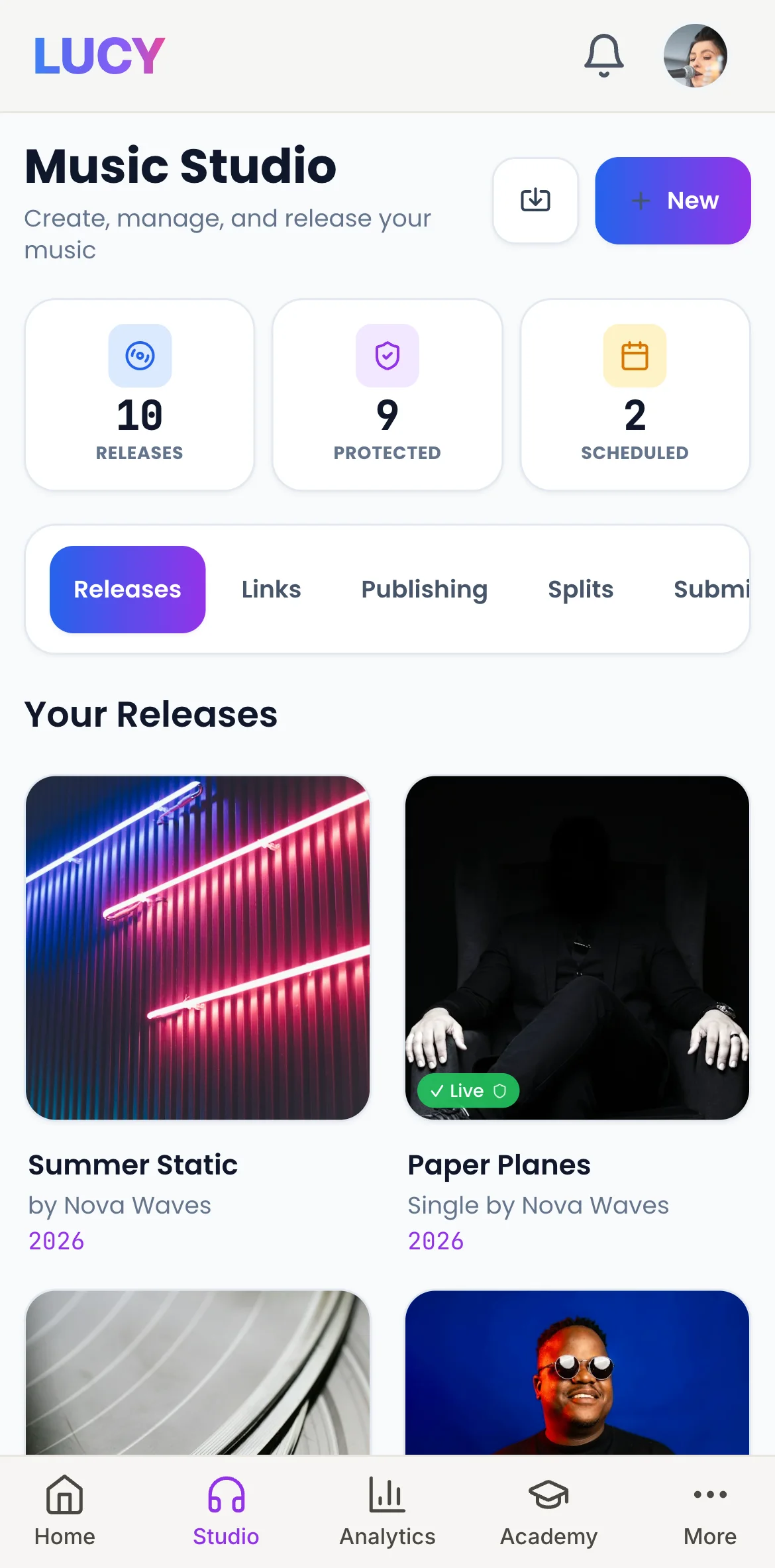 The LUCY Studio: your releases, codes and payouts