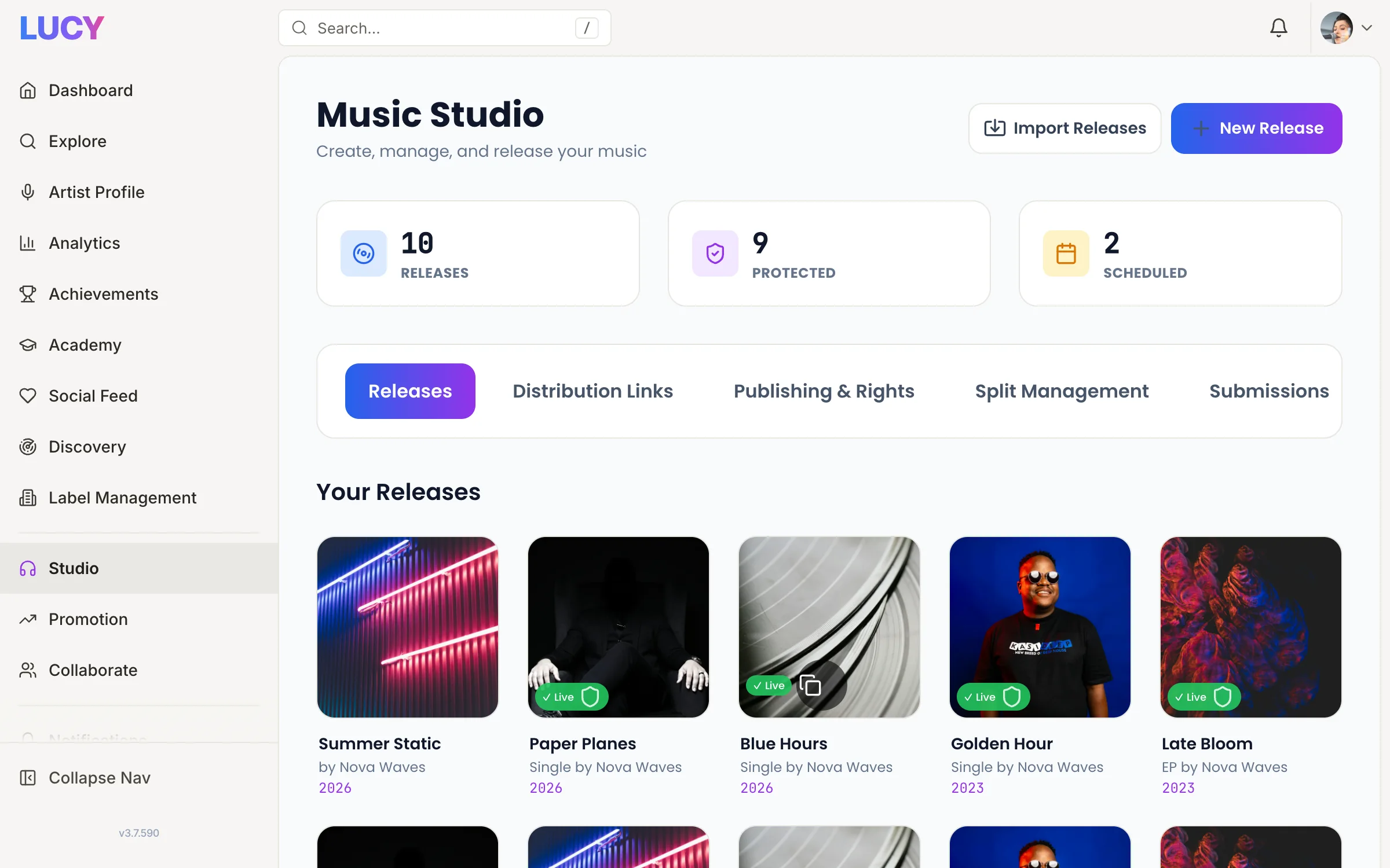The LUCY Studio: your releases, codes and payouts